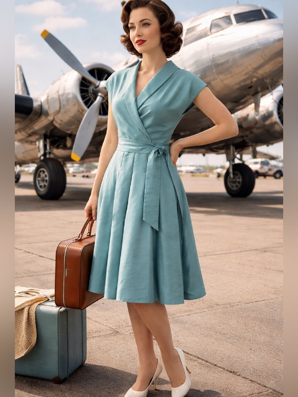 Jones Studio Vintage-Inspired Teal Wrap Fit & Flare Dress